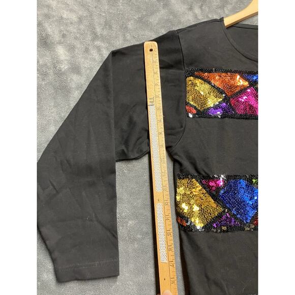 VTG Y2K Casual Corner Top Woman’s S Black Multicolor Sequins Colorblock Party - Picture 6 of 7